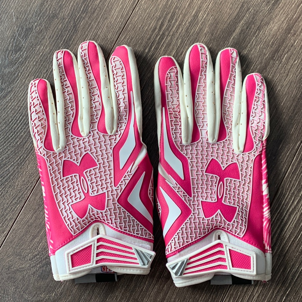 UA NFL pink football gloves